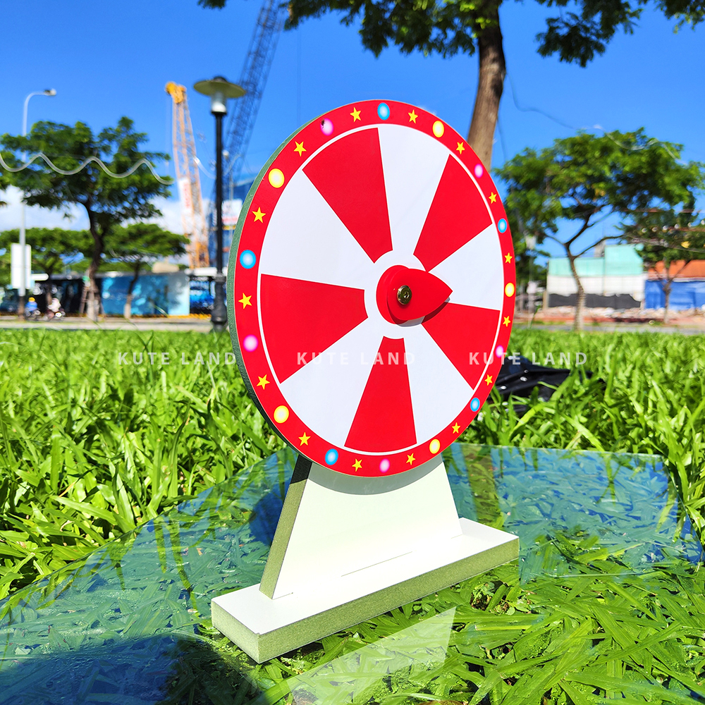 Vòng quay trúng thưởng may mắn 25 cm 10 ô màu trắng đỏ có thể ghi bút bi sáng tạo nội dung sự kiện, trò chơi