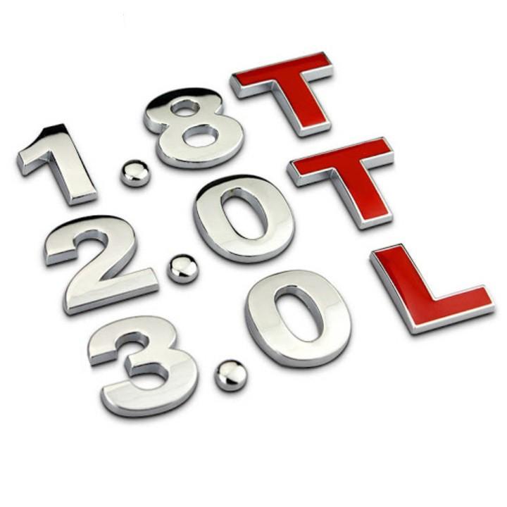 Decal tem Inox chữ 1.8T, 2.0T và 3.0Tdán đuôi xe ô tô