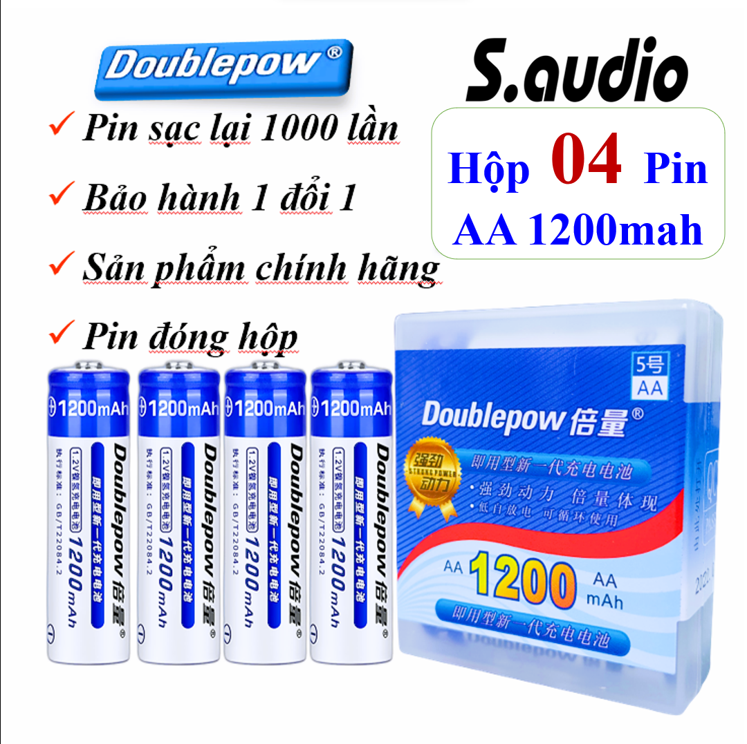 Bộ 4 Viên Pin Tiểu Sạc AA Cao Cấp 1200mAh Doublepow - Hàng nhập khẩu