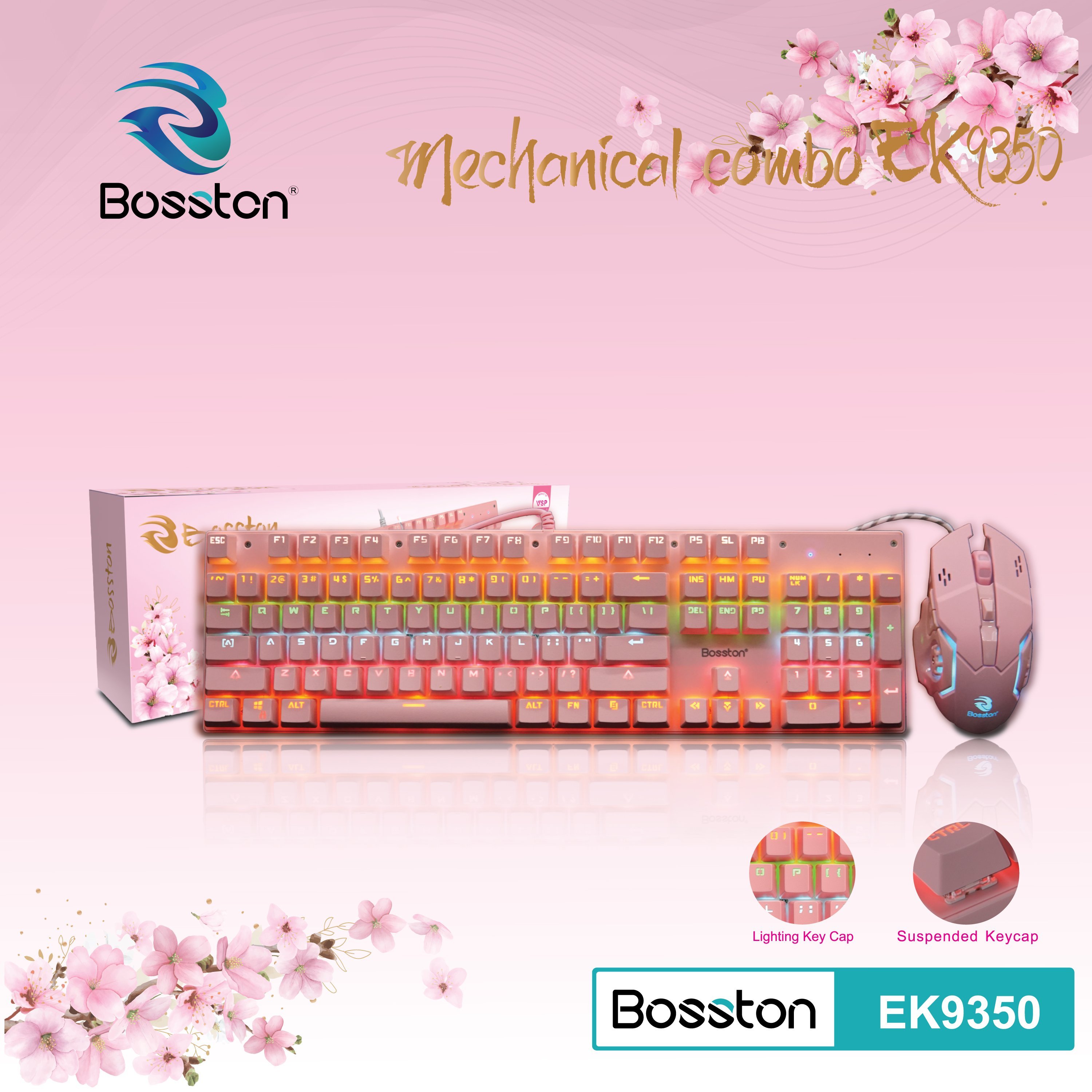 Phím Chuột Cơ Bosston EK9350 Màu Hồng (Pink) - HÀNG CHÍNH HÃNG - JL