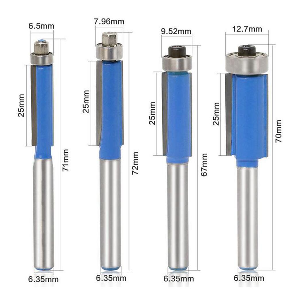 4pcs Durable Flush Trim Bit Carbide Tipped For 1/4" Shank Router Bit Set New