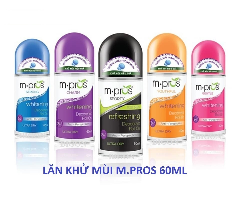 Lăn Khử Mùi M.Pros 60ml - Trắng Mịn - Dịu Dàng - Khử Mùi Hiệu Quả (Chai Hồng - Nắp Trắng)