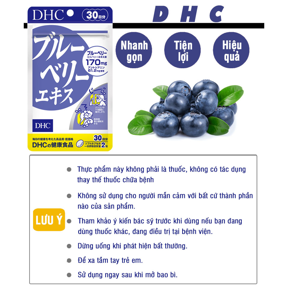 Viên uống bổ mắt việt quất DHC Nhật Bản thực phẩm chức năng tăng cường thị lực nuôi dưỡng đôi mắt khỏe mạnh gói 30 ngày JN-DHC-BLU30