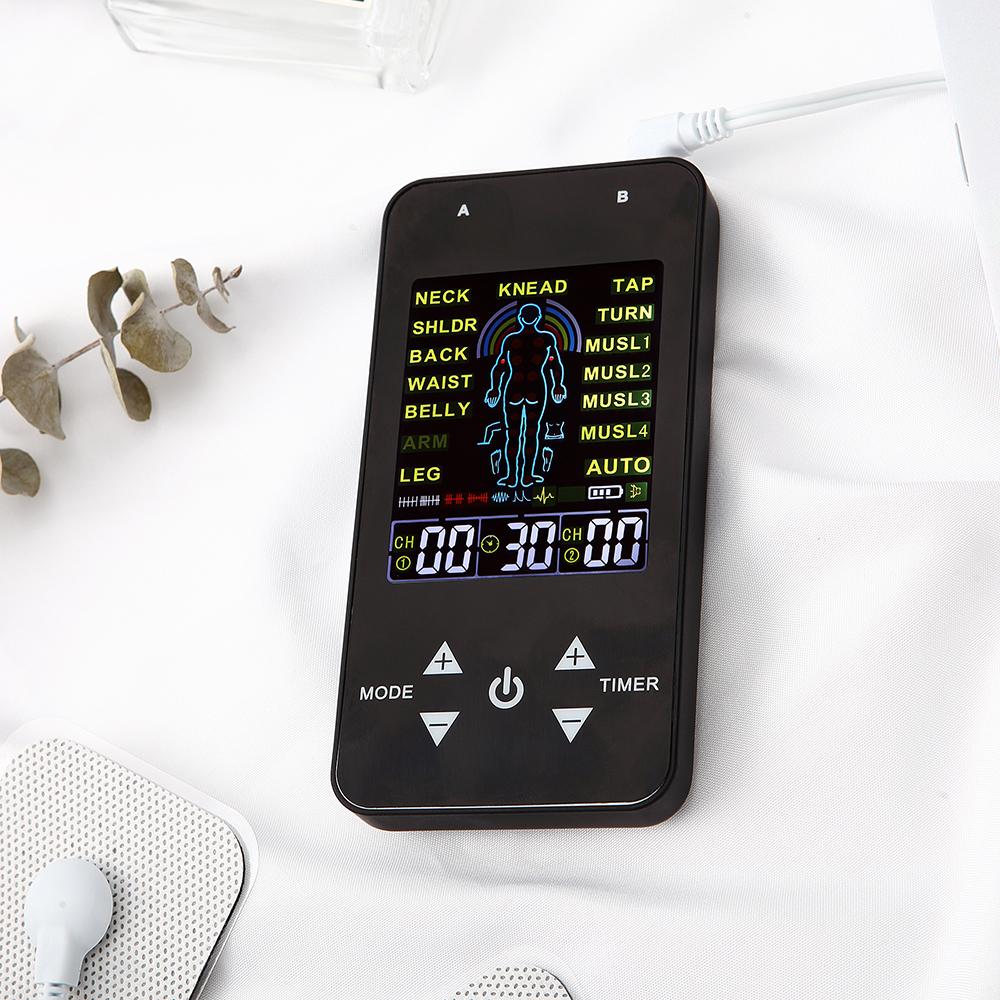 Compact Dual-Channel Pulse Massager TENS&EMS Muscle Stimulator Unit 15 Massage Modes 40 Strength Levels Adjustable Timer