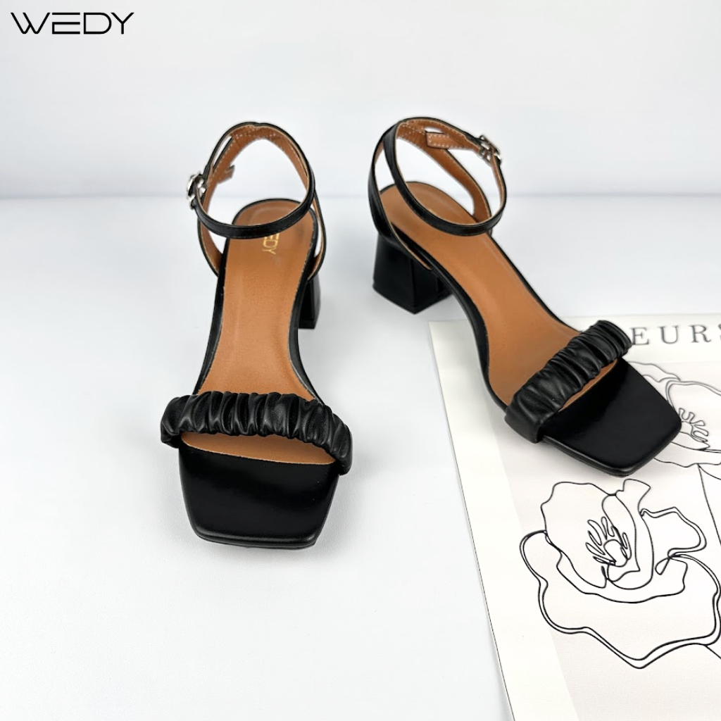 [HÌNH THẬT]Giày Sandal Cao Gót Nữ Gót Vuông 5 Phân, Xăng Đan Cao Gót Mũi VuôngMàu Đen WD2308