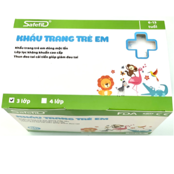 Khẩu trang y tế Safefit trẻ em - 4 tuổi trở lên- Hộp 50c