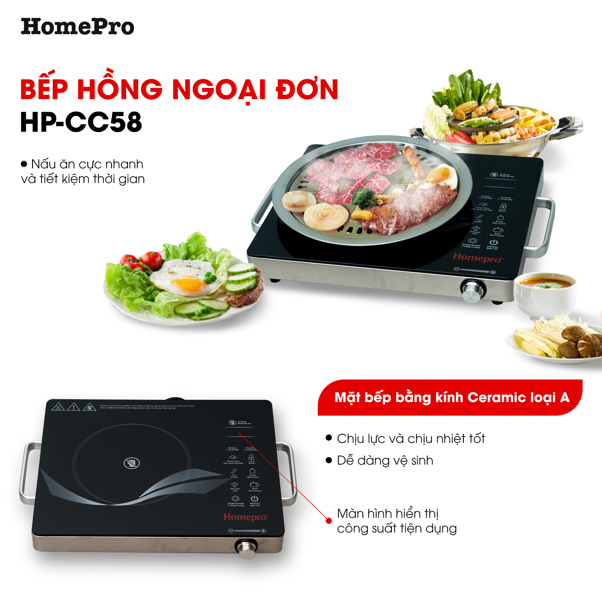 Bếp hồng ngoại Homepro Thailand HP-CC58 Hàng Chính hãng, Bảo Hành 12 tháng