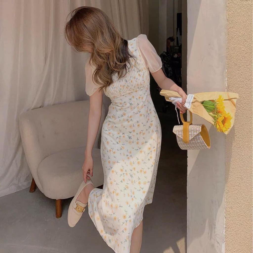 Đầm hoa nhí ngực xếp ly