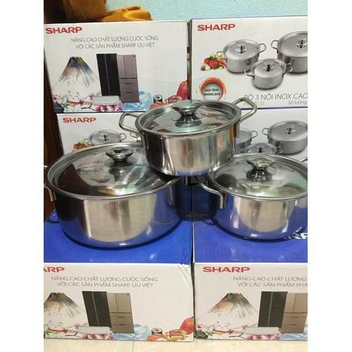 Bộ 3 Nồi inox Sharp nắp kín dày dặn quai chống nóng an toàn bền bỉ