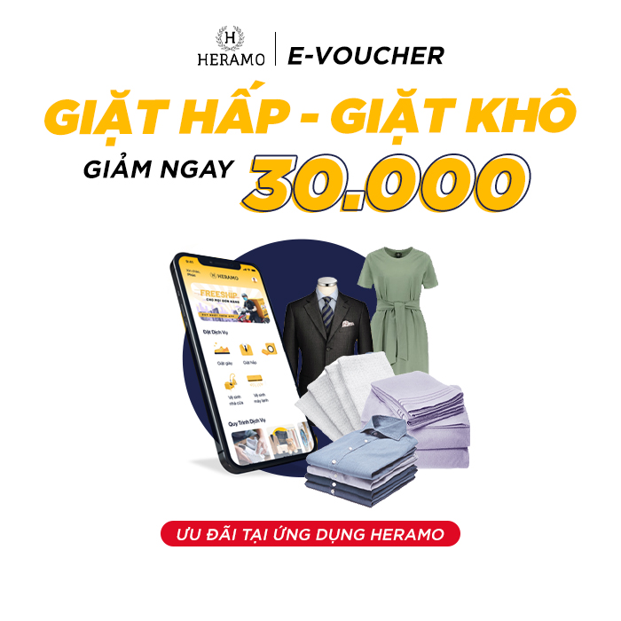 HCM [E-voucher] Giảm 30K Giặt Hấp Vest, Blazer, Váy, Đầm, Áo Quần khác - giao nhận tận nơi tại ứng dụng HERAMO