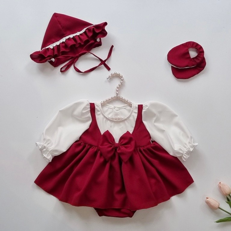 ￼Body Váy Hoạ Tiết Quả Cherry Đỏ Chất Muslin Cao Cấp Cho Bé Gái 3 Đến 12kg [A445