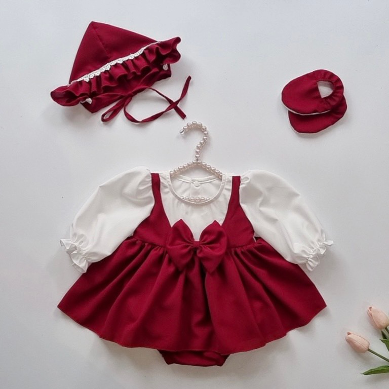 Body Váy Hoạ Tiết Quả Cherry Đỏ Chất Muslin Cao Cấp Cho Bé Gái 3 Đến 12kg