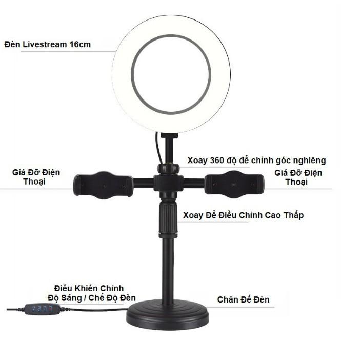 - Giá Đỡ 2 Điện Thoại Có Đèn Led LiveStream, Kẹp Điện Thoại Để Bàn Quay Video Với Đèn Led 3 Màu