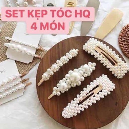 Set 4 kẹp tóc ngọc trai, set 4 kẹp tóc Hàn Quốc