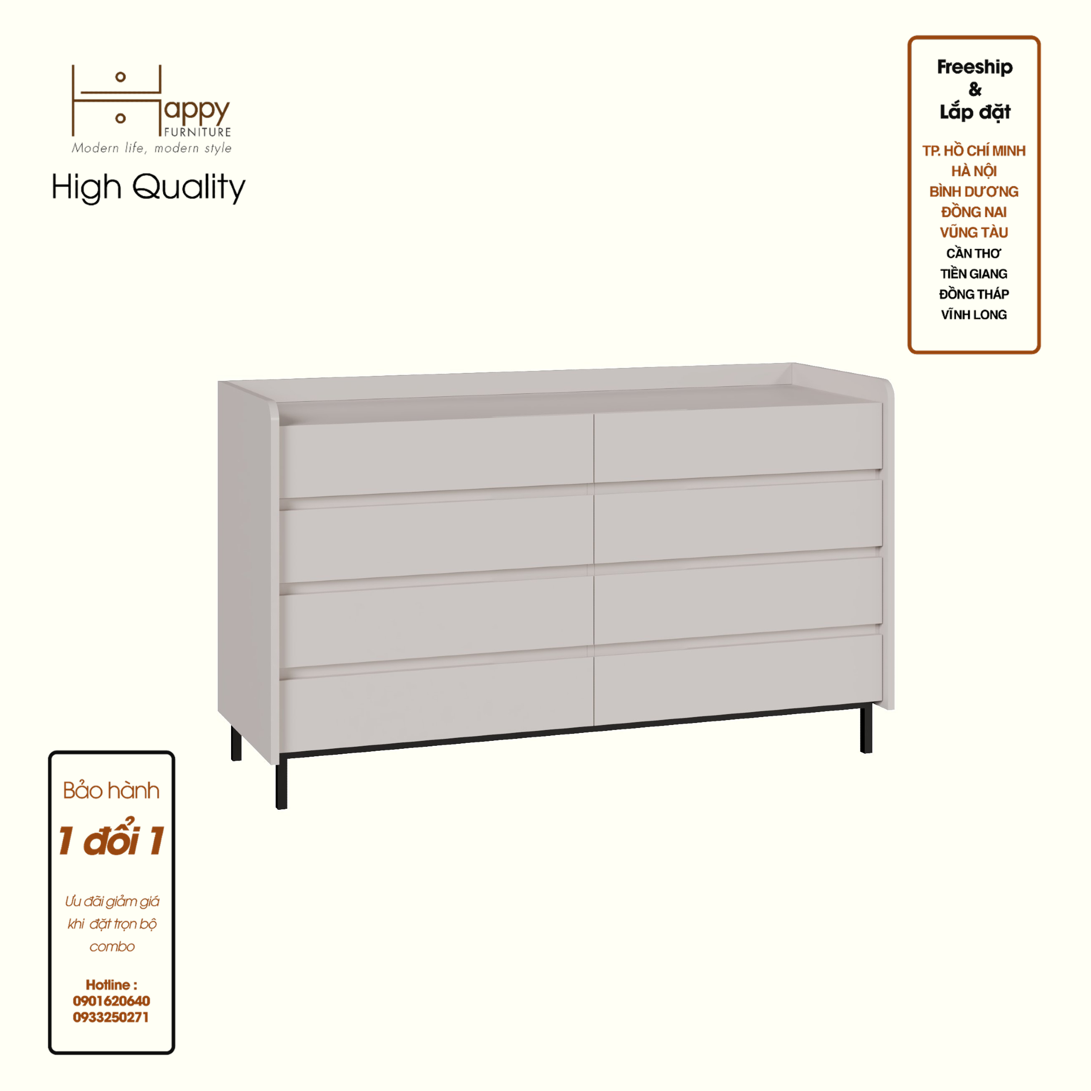 LAVIA, Tủ lưu trữ 8 ngăn kéo - Chân sắt, 140cm x 45cm x 82cm , THK_156