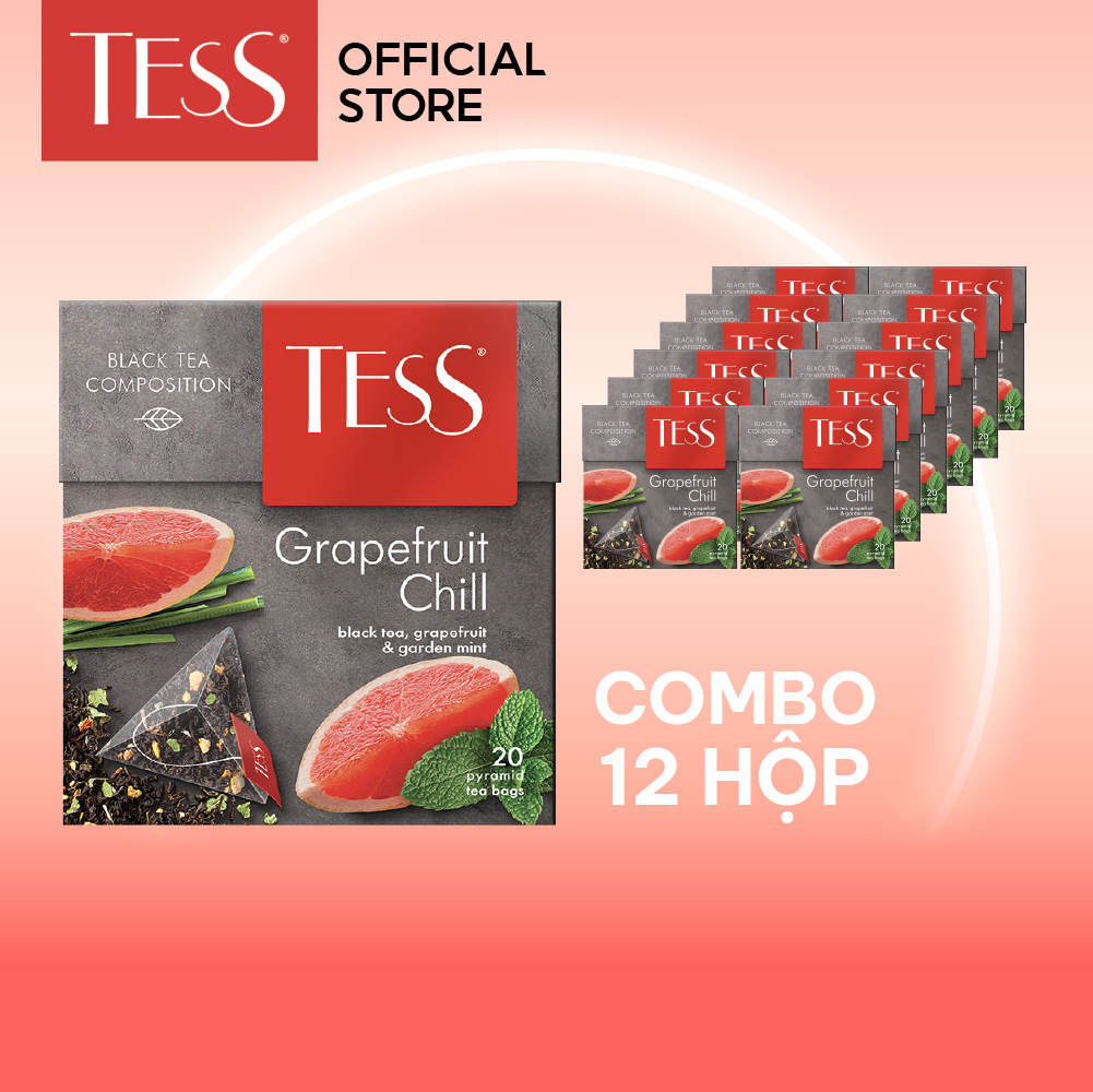 Combo 12 hộp Trà đen Tess Grapefruit Chill vị bưởi và bạc hà 20 gói/hộp