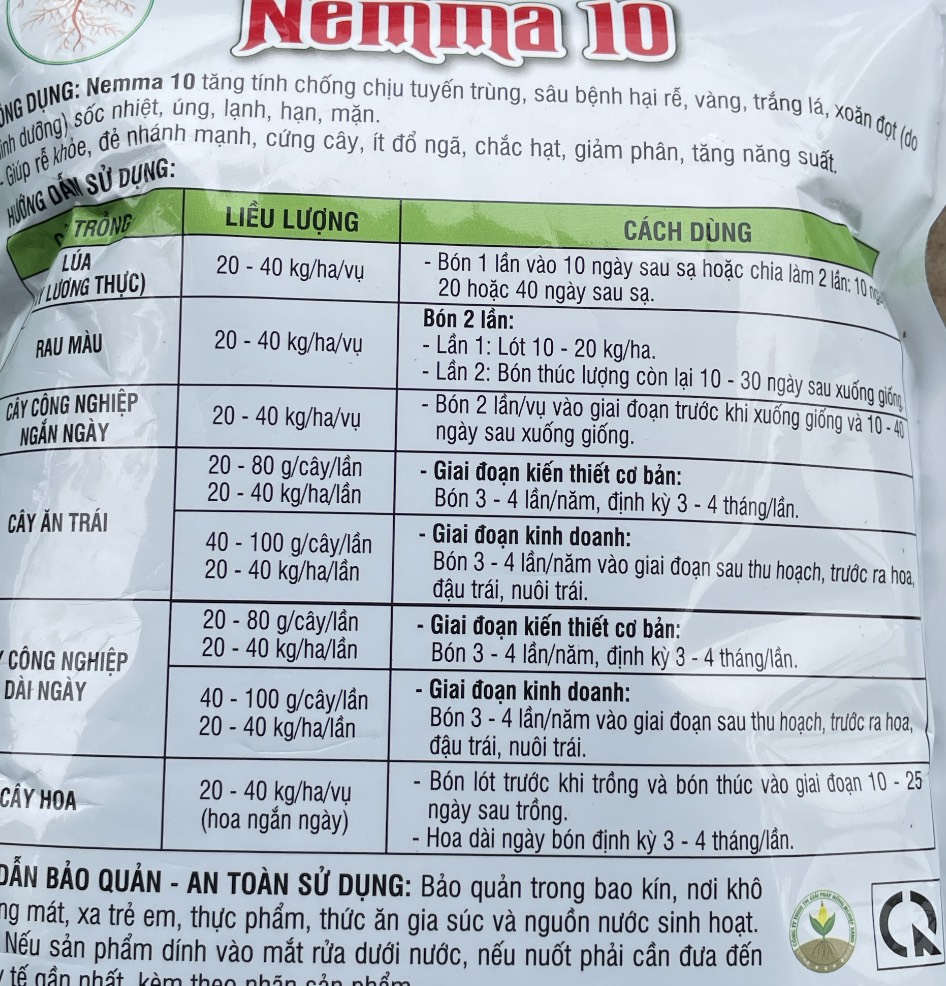 Phân bón hữu cơ trừ tuyến trùng Nemma 10 gói 1kg