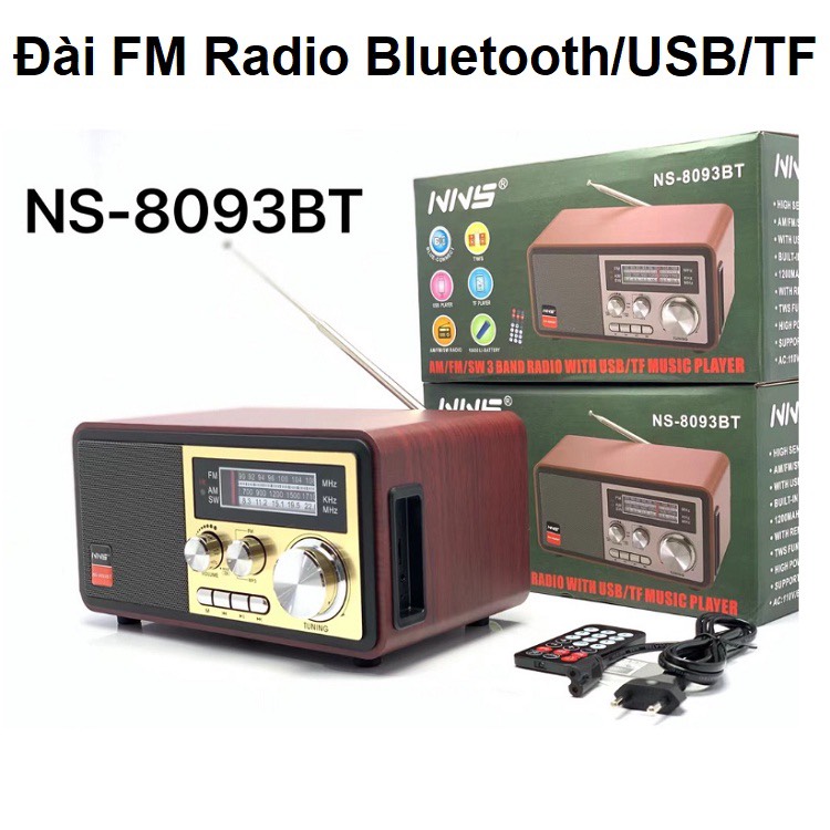 Đài Radio NS-8093BT, Bluetooth NNS, Bắt Sóng FM, AM,SW /USB/TF, Cổng Thẻ Nhớ Đài To âm thanh sống động - Hàng Chính Hãng