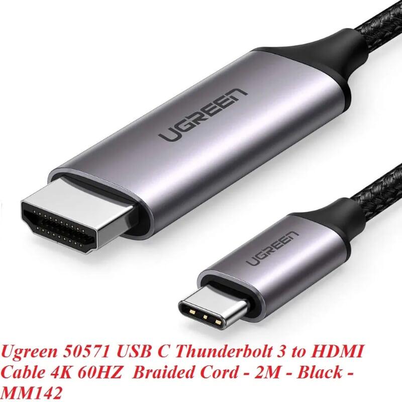 Ugreen UG50571MM142TK 2M màu đen cáp USB type c Thunderbolt 3 ra HDMI 4K 60HZ đầu kim loại - HÀNG CHÍNH HÃNG