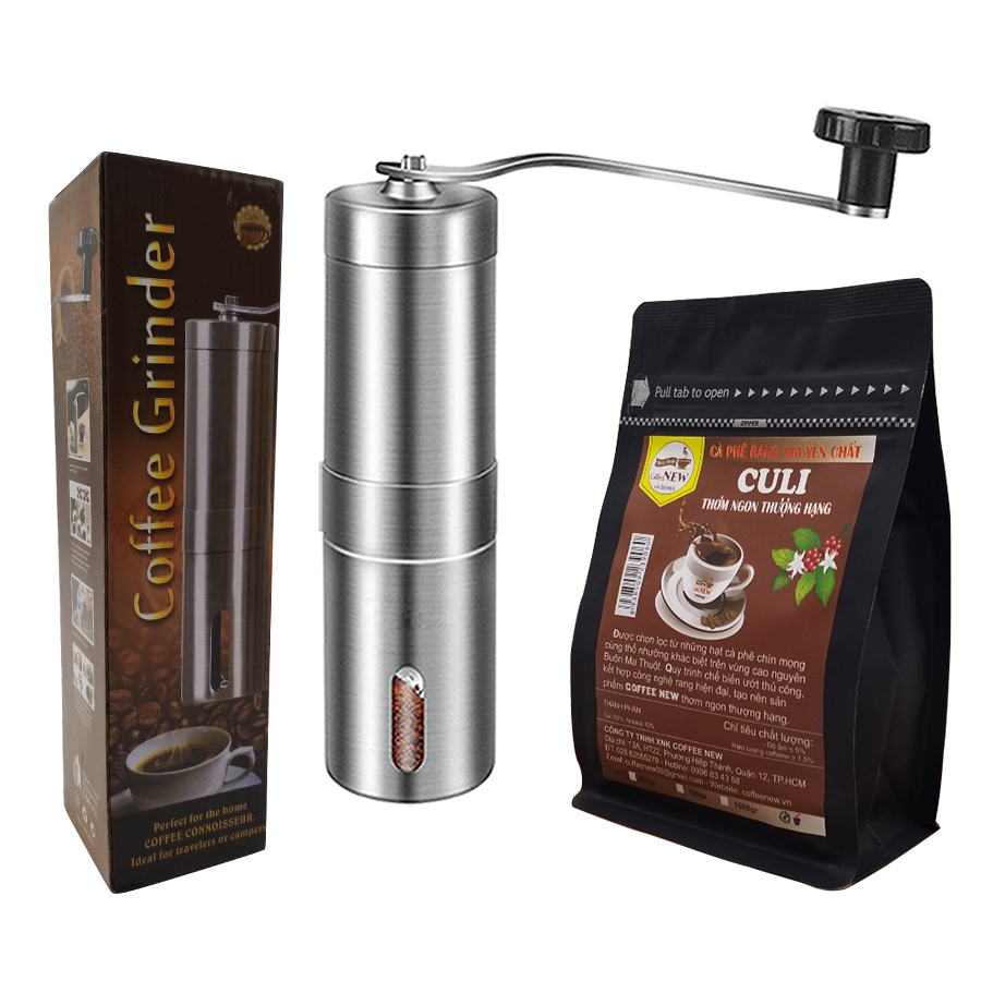 Combo Gói Cà Phê CULI Nguyên Chất Đặc Biệt 300gr Dạng Hạt + Máy Xay Cà Phê Cầm Tay - Coffee New