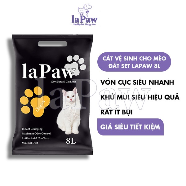 Cát vệ sinh cho mèo laPaw đất sét tự nhiên khử mùi, vón cục, thấm hút 8L