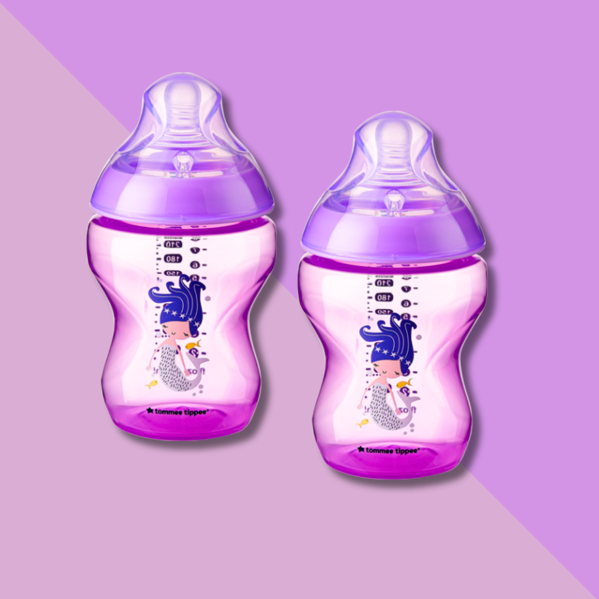 Bình Sữa Ty Siêu Mềm Tự Nhiên Tommee Tippee Closer To Nature 260ml, Núm Ty Đi Kèm 3-6 Tháng – Tím (Bình Đôi)