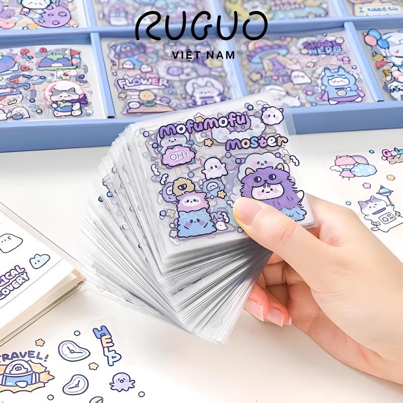 Sticker 2D Trang Trí Cô Gái Và Bé Thỏ Dễ Thương Kích Cỡ 8 x 8 cm