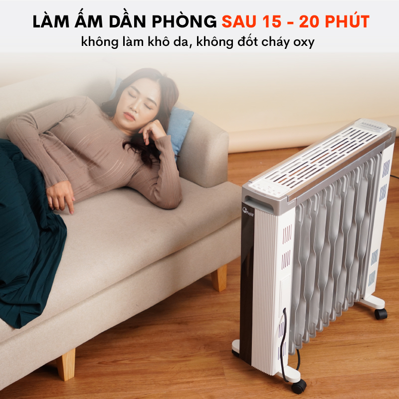 Máy sưởi dầu điều khiển từ xa FujiE OFR7913,13 thanh sưởi phòng 30m2 tự ngắt an toàn, bảng điện tử điều chỉnh nhiệt độ - Hàng chính hãng