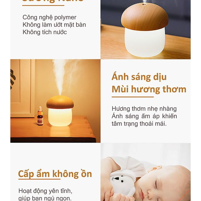 Máy phun sương dành ch o JM02 - Tạo ẩm không khí và giữ ẩm da 250ml - Thiết kế hình nấm và tự động tắt khi hết nước