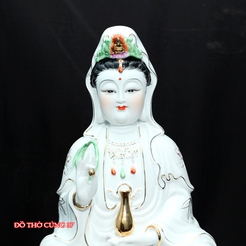 TƯỢNG PHẬT QUAN ÂM MEN SỨ - ĐẾ XANH