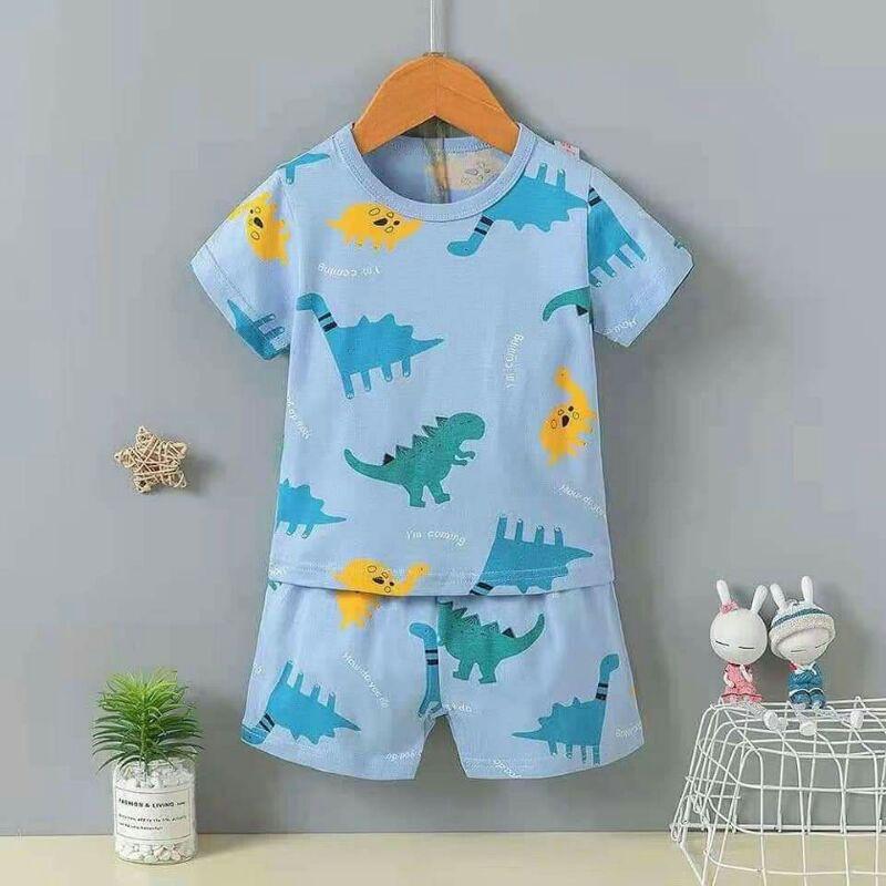 Set bộ cotton ngắn cho bé trai hoạ tiết khủng long đáng yêu size đại