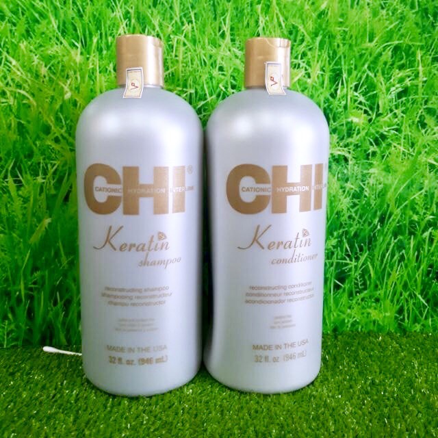 Bộ dầu gội xả CHI Keratin Reconstructing Mỹ 946ml - Phục hồi tóc hư tổn