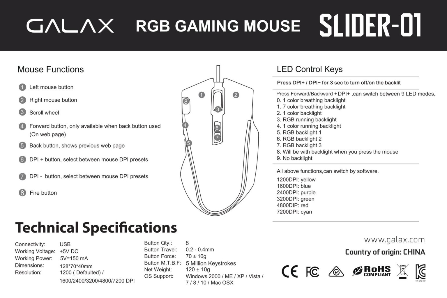 Chuột Gaming GALAX Slider-01 LED RGB - Hàng chính hãng