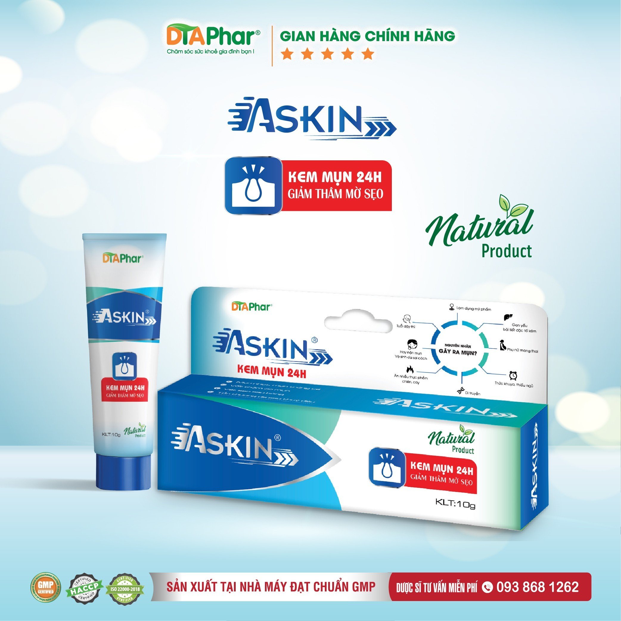 Kem Mụn 24h thúc đẩy mụn chín giảm thâm mờ sẹo Giúp kháng khuẩn khôi phục tổn thương sau mụn, zona, sởi, bỏng... Tuýp 10g Tâm An Pharma