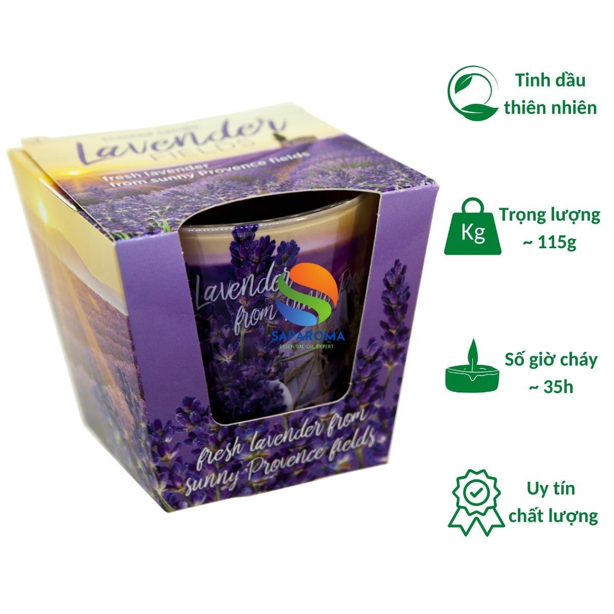 Ly nến thơm tinh dầu Bartek Lavender Fields &amp; Soap 115g QT04965 - cánh đồng oải hương, nến trang trí, thơm phòng, thư giãn, hỗ trợ khử mùi (giao mẫu ngẫu nhiên)