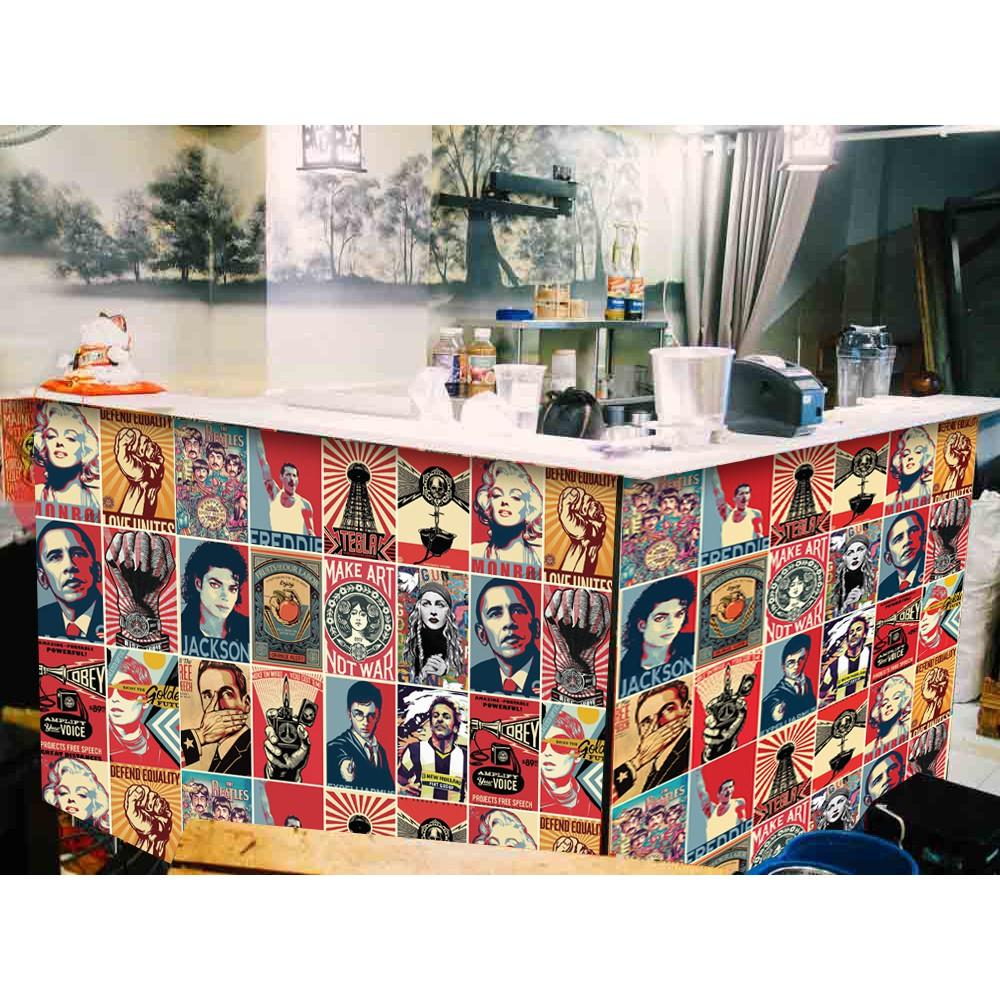 Decal poster vintage nguyên tấm hiện đại trí nội thất quầy bar, tiệm trà chanh POP.ART BAO CẤP