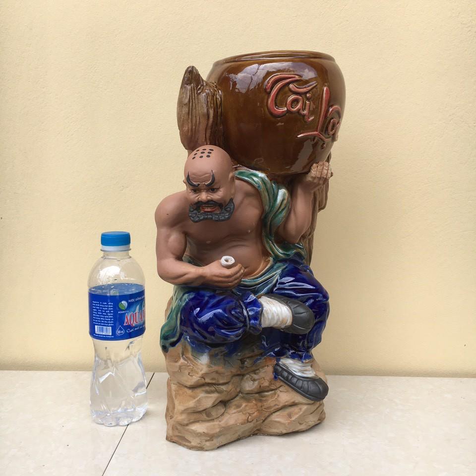Chậu tượng Lỗ trí thâm nâng vò tựa đá men màu xanh ngọc gốm Bát tràng 1 size CT-04