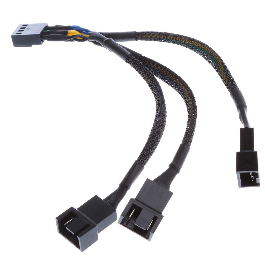 2Pcs 15cm 4pin Splitter Computer Fan Power Cable 1 to 3 Black Sleeved
