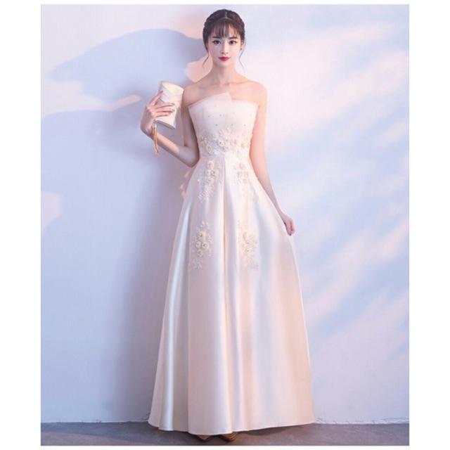Đầm Maxi cúp xếp ly ngực kết hoa thêu nổi SANG TRỌNG - Size M L đến 58kgMM MM