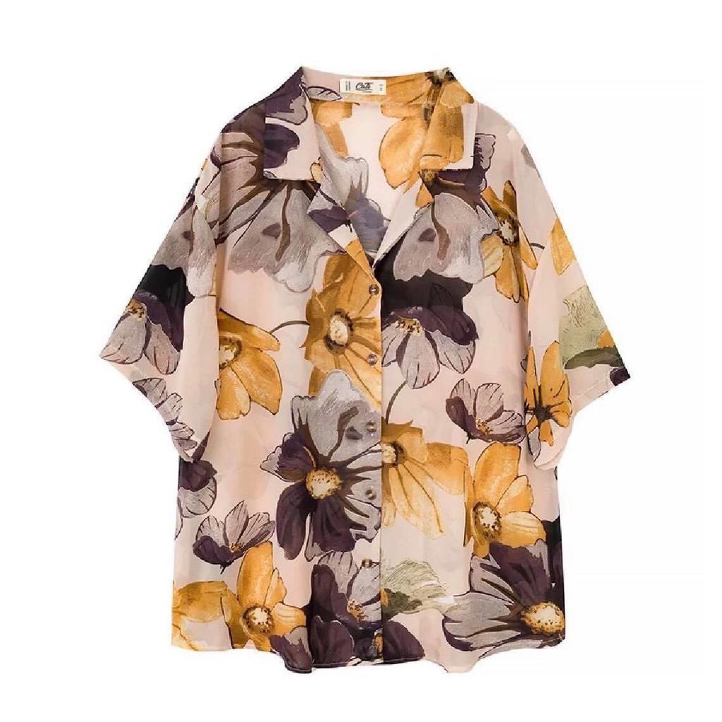 Áo sơ mi hoa hoa cổ kí giả xinh xắn free size