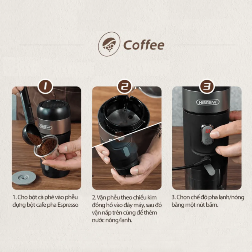 Máy pha cà phê cầm tay Espresso mini 3 trong 1 cao cấp H4A - HÀNG CHÍNH HÃNG