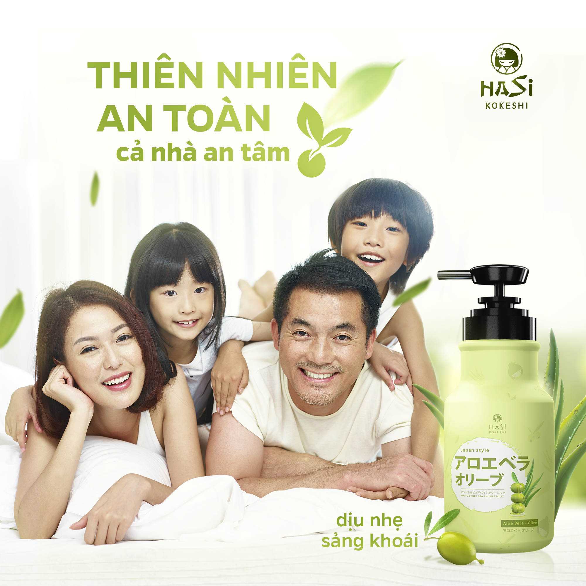 Combo Kem dưỡng da tay và Sữa tắm Hasi Kokeshi dưỡng ẩm, trắng da chiết xuất Aloe Vera - Olive