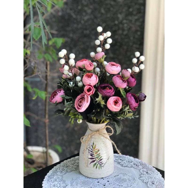 Hoa Trà Lụa Gấm Vân 30cm - Cành hoa giả