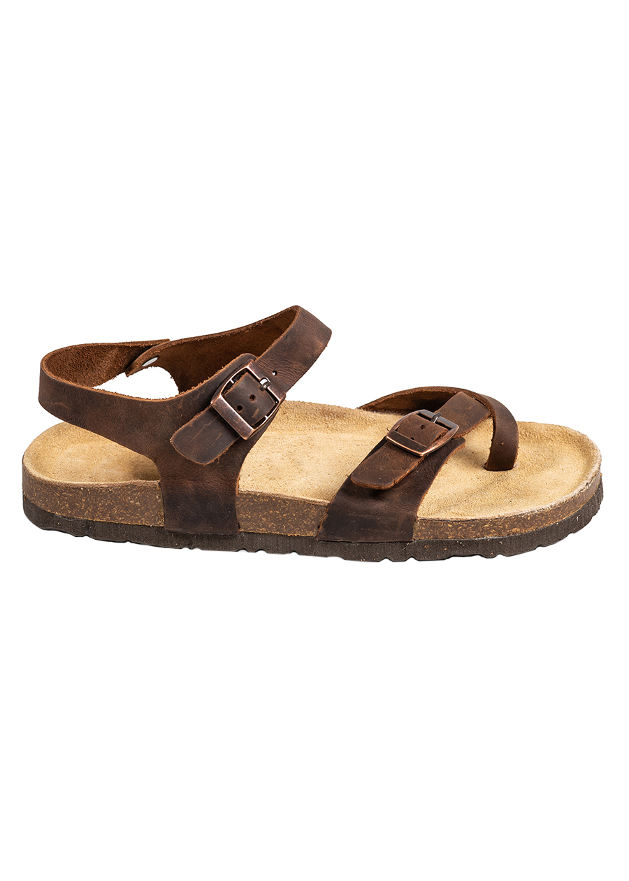 Giày Sandal Nữ Xỏ Ngón Da Bò Nâu Đế Trấu HuuCuong 2178