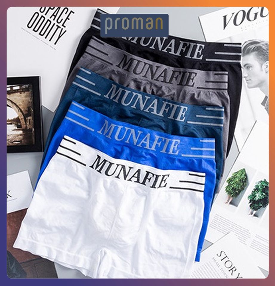 Quần Sịp Nam Đùi Cotton, Quần Lót Nam Boxer Munafie Dệt Kim Co Giãn 4 Chiều freesize SD03 - PROMAN