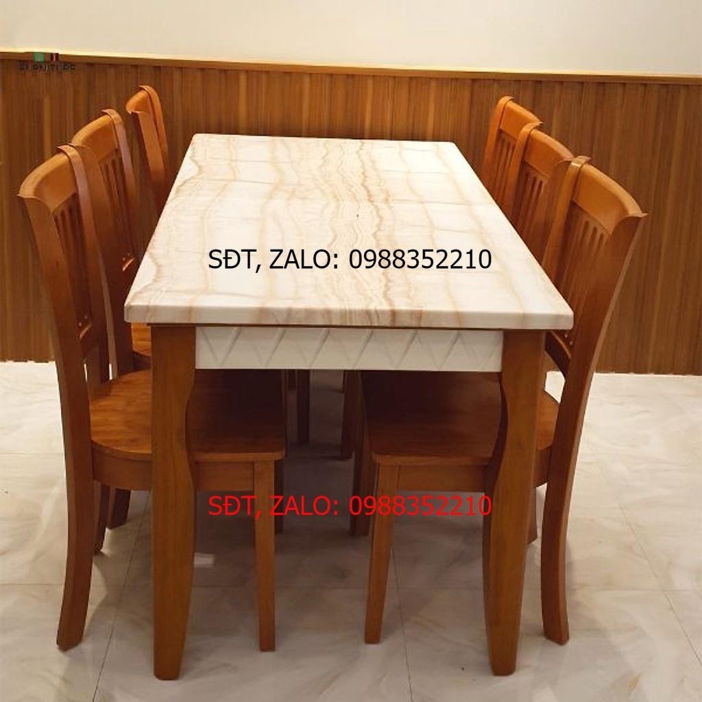 Bàn ăn gỗ mặt đá 6 ghế , bộ bàn ăn gỗ , bàn ăn cao cấp 1m6