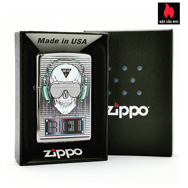 Bật Lửa Zippo Asia 150-C-000108 – Skull Headphone – Black Ice
