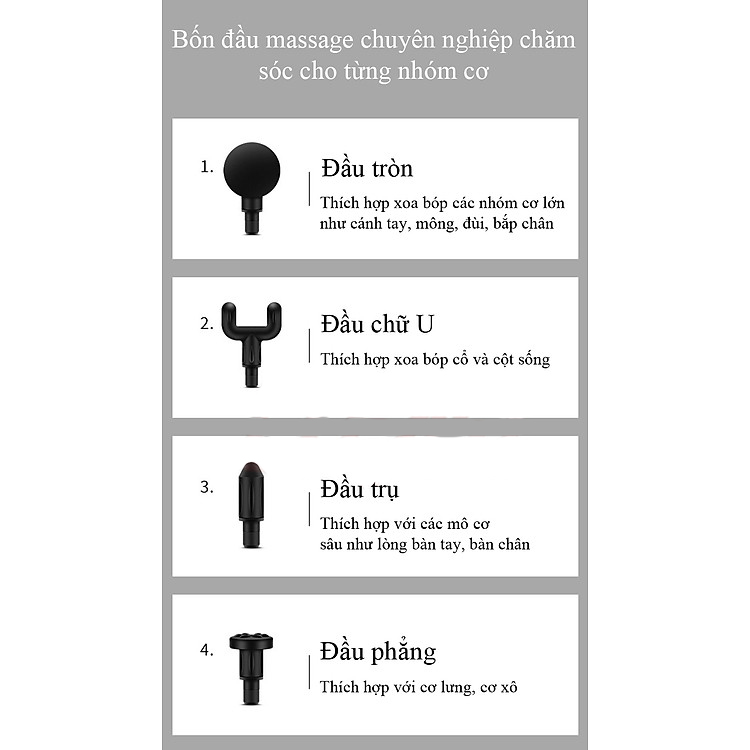Máy massage mini cầm tay  Mát xa 6 cấp độ, hỗ trợ maassage chuyên sâu, giảm đau cơ, cứng khớp hiệu quả nhanh chóng, đi kèm 4 đầu chuyên dụng - Quà tặng cho sức khỏe