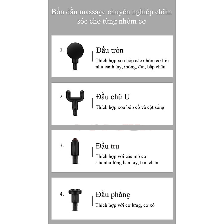 Máy massage mini cầm tay Mát xa 6 cấp độ, hỗ trợ maassage chuyên sâu, giảm đau cơ, cứng khớp hiệu quả nhanh chóng, đi kèm 4 đầu chuyên dụng - Quà tặng cho sức khỏe