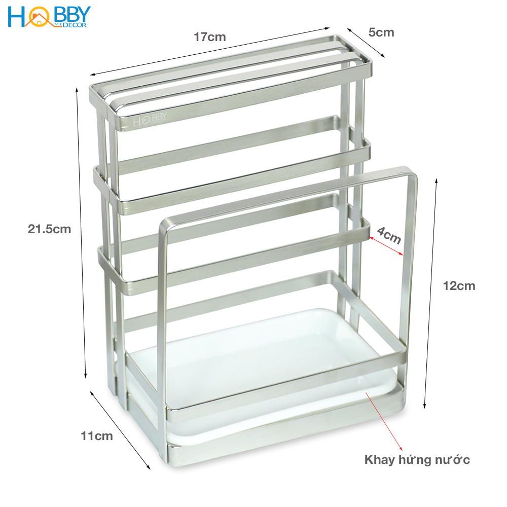 Kệ để dao thớt 2 ngăn Hobby Home Decor DD2N Inox 304 kèm khay hứng nước không rỉ sét